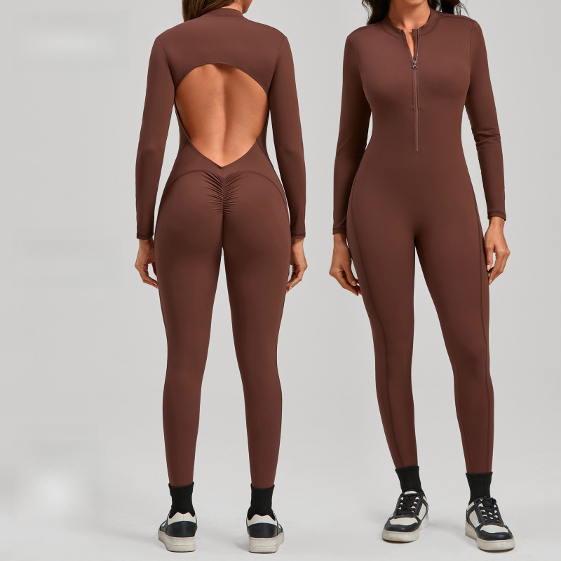 Yoga Fitness Outfit - Zippered Long Sleeve Nude Feel Yoga